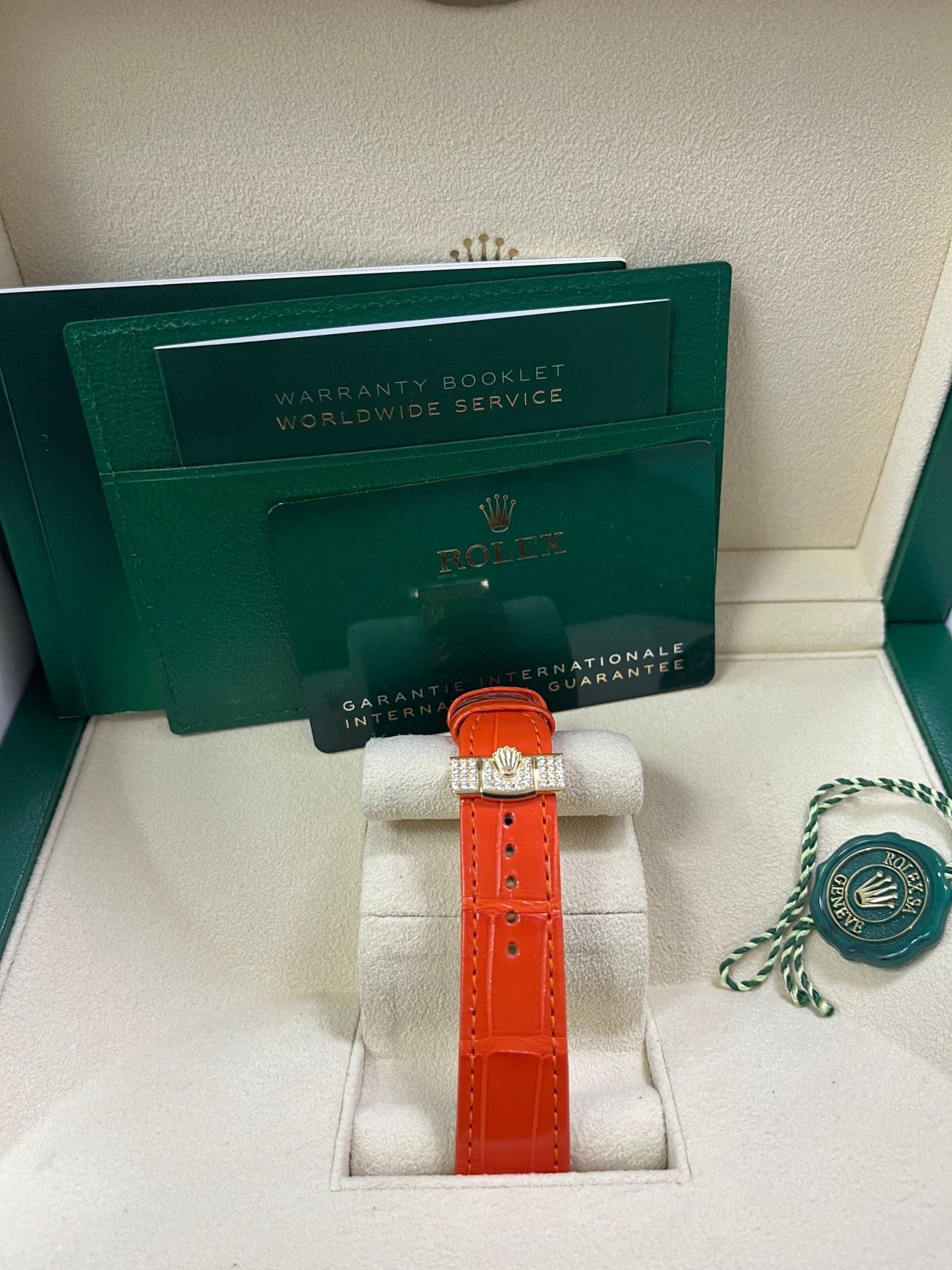 Rolex Day-Date 36 Orange Alligator Strap Pave Dial 128158rbr - Image 9