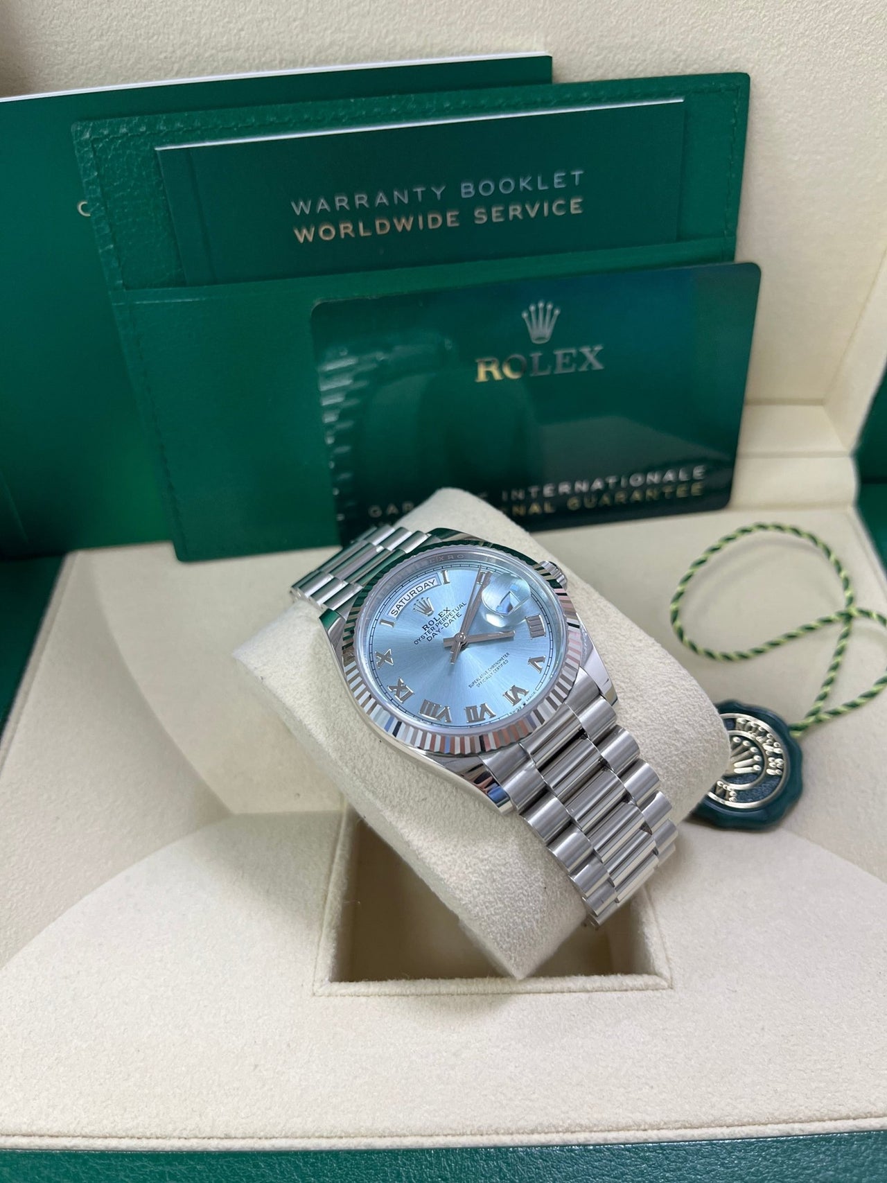 Rolex Day-Date 36 Platinum Ice Blue Roman Dial President Bracelet 128236 - Image 3