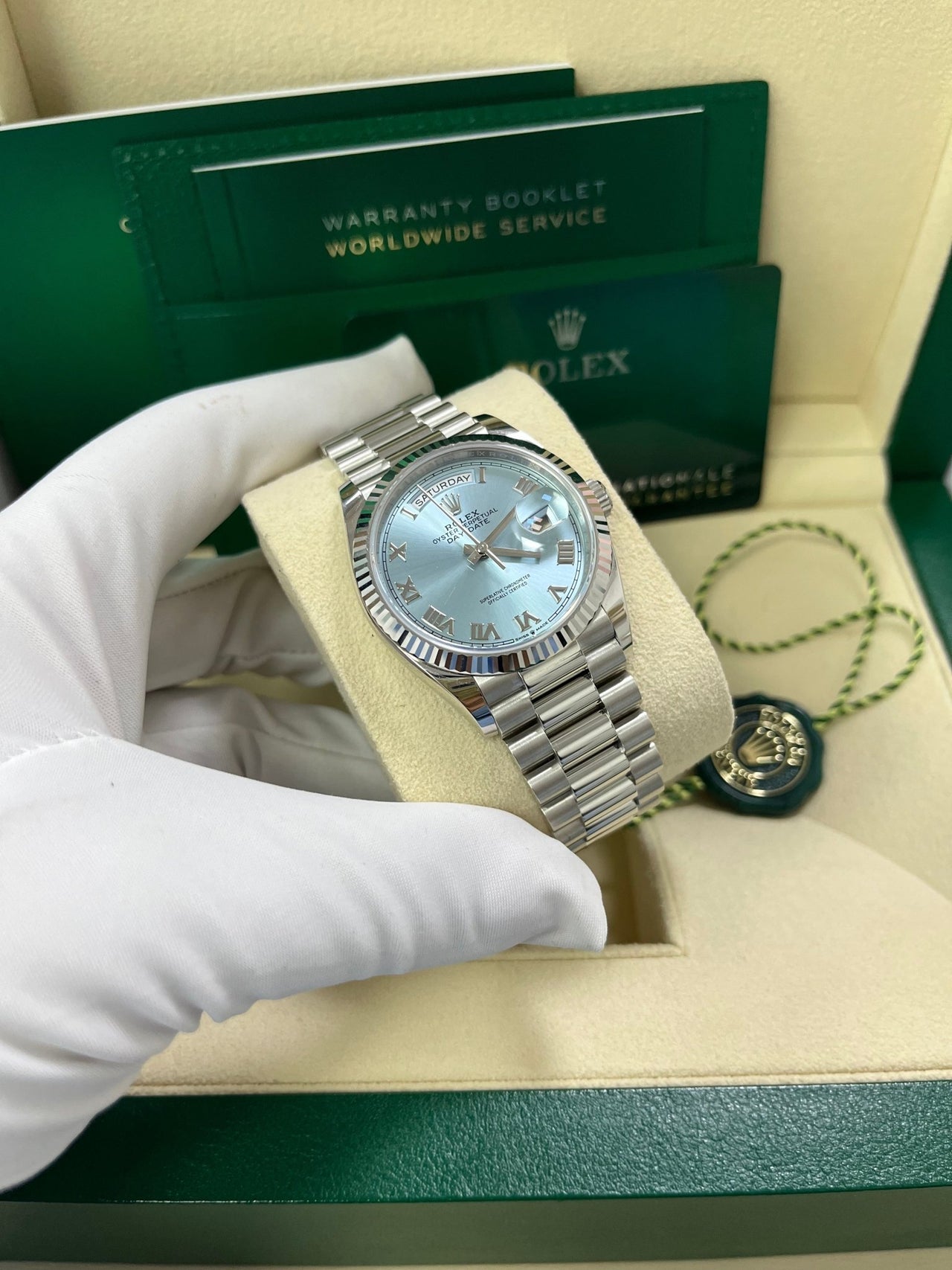 Rolex Day-Date 36 Platinum Ice Blue Roman Dial President Bracelet 128236 - Image 5