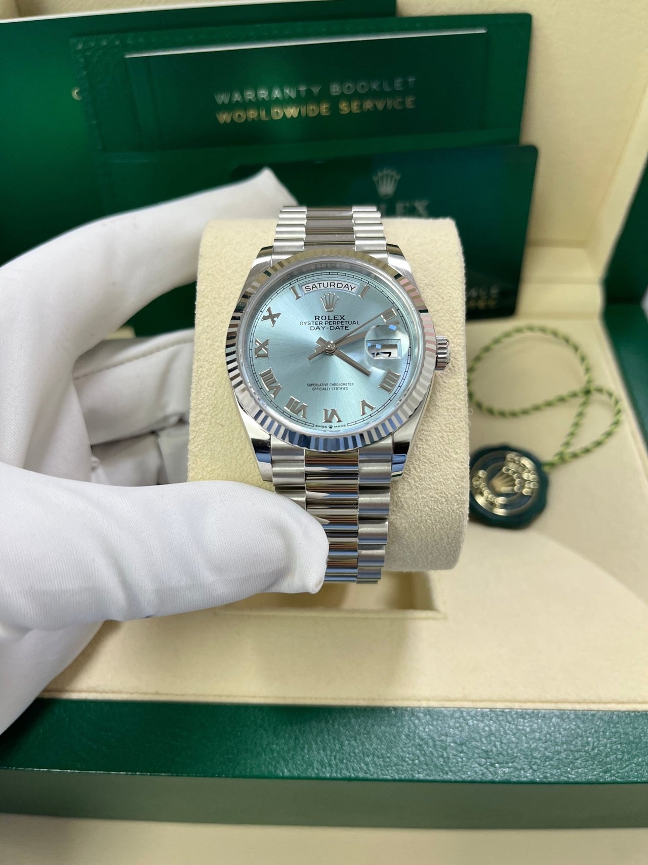 Rolex Day-Date 36 Platinum Ice Blue Roman Dial President Bracelet 128236 - Image 8
