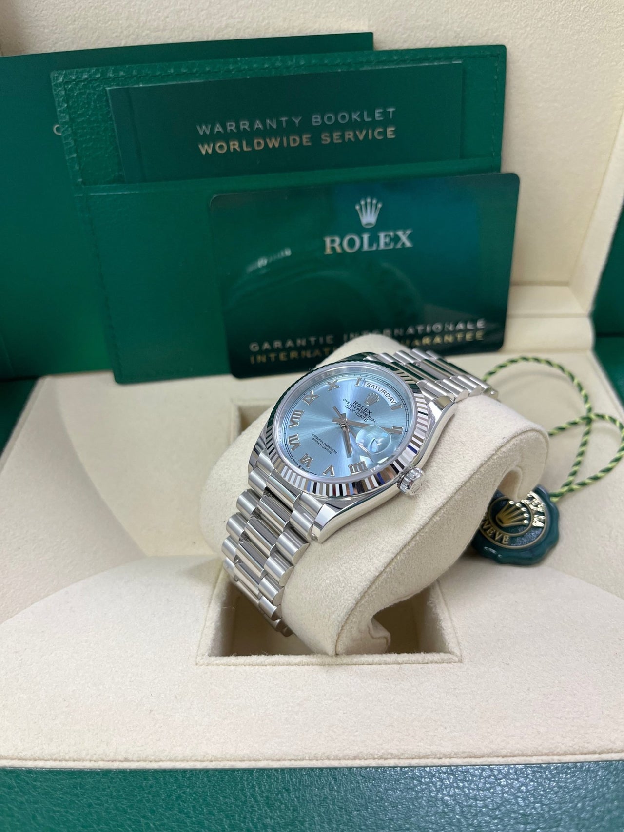 Rolex Day-Date 36 Platinum Ice Blue Roman Dial President Bracelet 128236 - Image 4