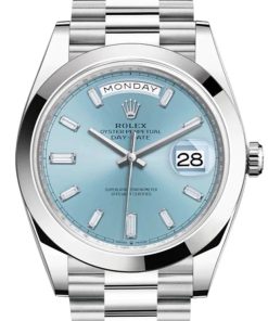 Rolex Day-Date 40 Ice Blue Baguette Diamond Dial Dial Dome Bezel Platinum President Automatic Men's Watch (Reference # 228206)