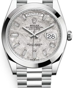 Rolex Day-Date 40 Platinum Day-Date Smooth Bezel Meteorite Baguette Diamond Dial President Bracelet 228206