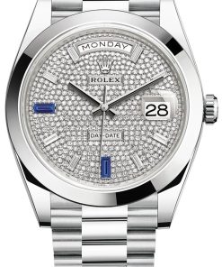 Rolex Day-Date 40mm Paved Diamond Sapphires Dial - Smooth Dome Bezel - Platinum President Automatic (Ref# 228206)