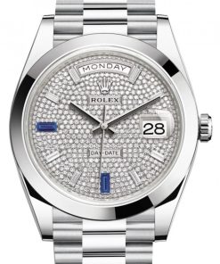 Alternative view of Rolex Day-Date 40mm Paved Diamond Sapphires Dial - Smooth Dome Bezel - Platinum President Automatic (Ref# 228206)