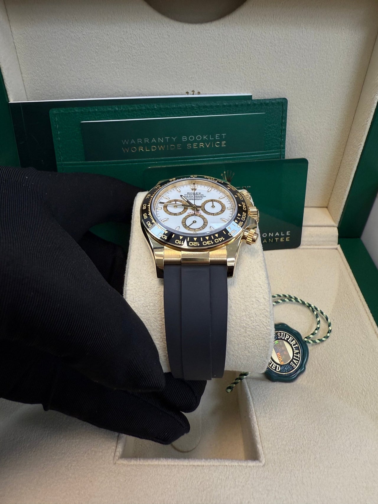 Rolex Daytona Yellow Gold Black Cerachrom Bezel White Index Dial Oysterflex Strap 126518ln - Image 11