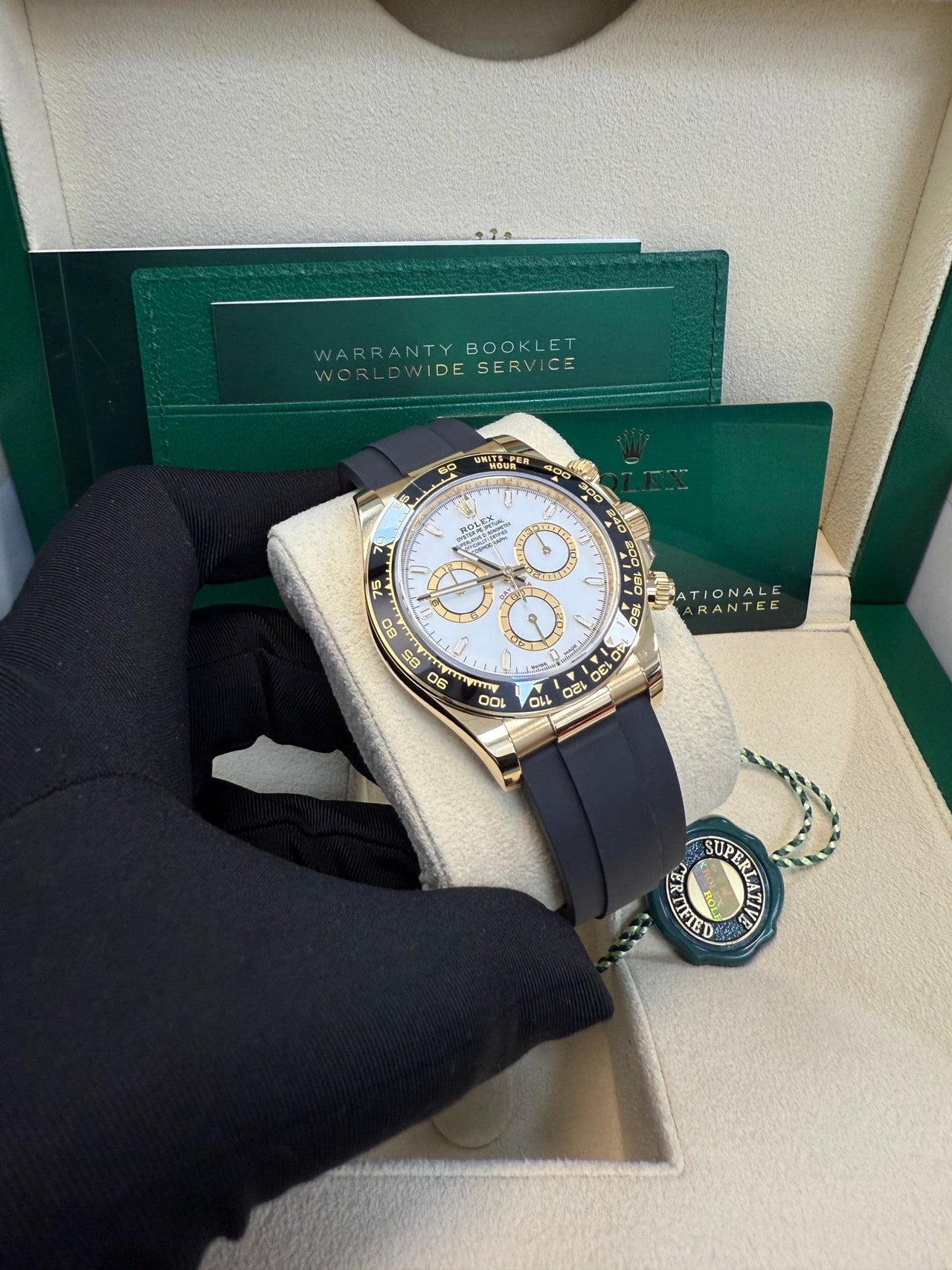 Rolex Daytona Yellow Gold Black Cerachrom Bezel White Index Dial Oysterflex Strap 126518ln - Image 6