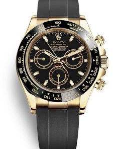 Rolex Daytona Yellow Gold Daytona 40 Watch - Black Index Dial - Black Oysterflex Strap 116518LN