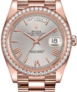 Rolex Everose Gold Day-Date 40 Watch - Everose Gold Bezel - Sundust Bevelled Roman Dial - President Bracelet (Ref#228345RBR)