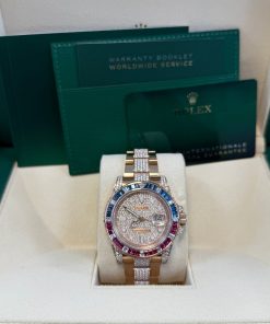 Alternative view of Rolex GMT-Master II Everose Gold/ Full Diamond Paved Dial/ Bracelet Sapphire & Ruby (Ref# 126755SARU)