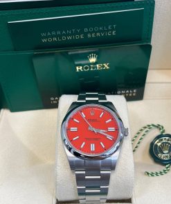 Alternative view of Rolex Oyster Perpetual 41 Red Dial Oyster Bracelet 124300