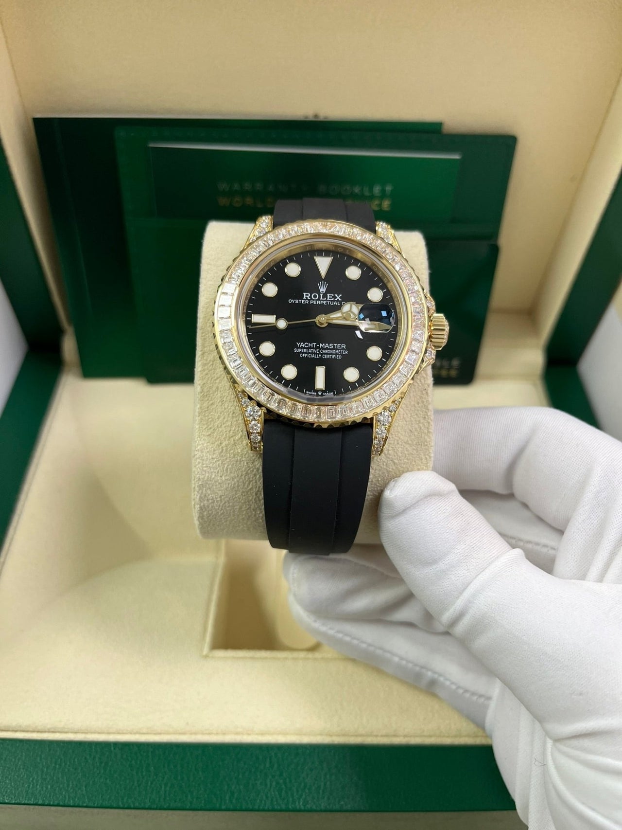 Rolex Yacht-Master 42 Yellow Gold Baguette Bezel Diamond Set Case/Buckle 226668TBR - Image 4