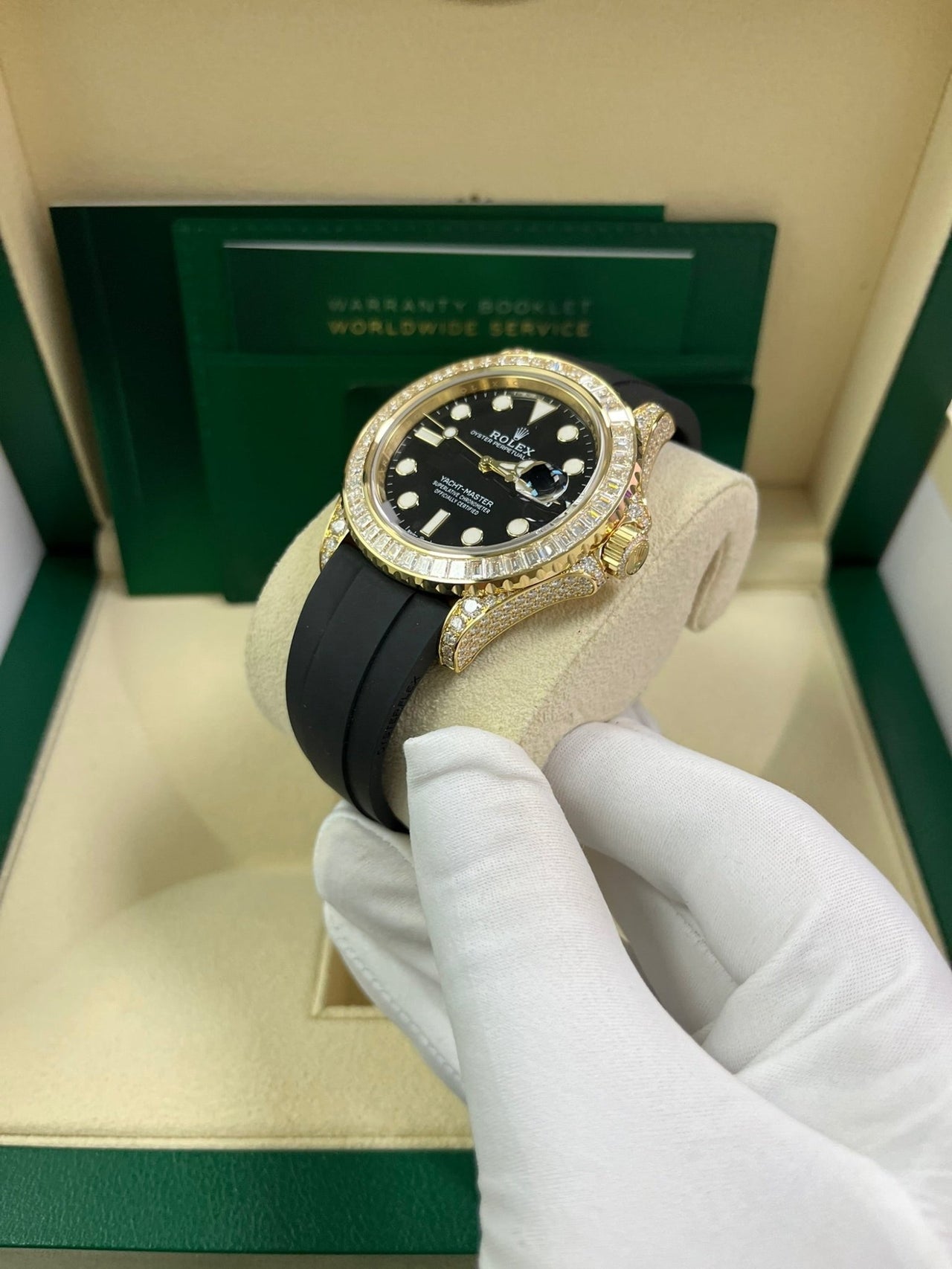 Rolex Yacht-Master 42 Yellow Gold Baguette Bezel Diamond Set Case/Buckle 226668TBR - Image 7
